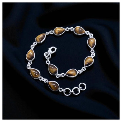 925 Sterling Silver Natural Gemstone Adjustable Bracelet ~ Teardrop Link Bracelet ~ Simple Elegant Jewelry