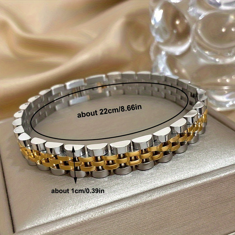 1 Punk Waterproof Stainless Steel Bracelet, Suitable for Women Men and Girls Thick Metal Strap Thick Chain Declaration Bracelet Golden Silvery Fashion Jewelry, Party Accessories, Vintage Bracelet, Father's Day Gift, Valentine's Day Gift