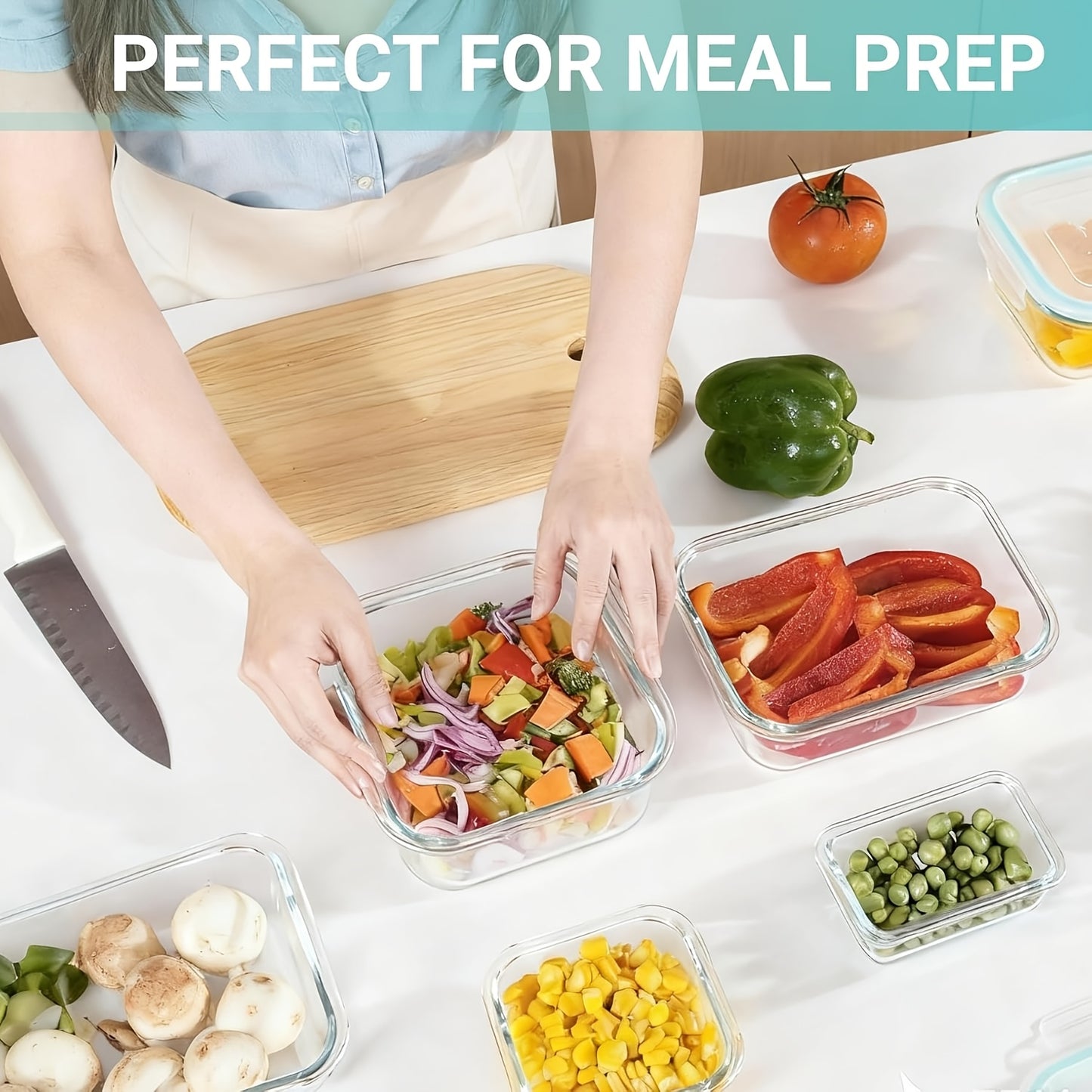 8pcs Glass Storage Container Set with Lids, Stackable, Leak-Proof Snap-Lock Seal, a Great Helper for Kitchen Storage, Suitable for Ovens, Microwaves, Refrigerators, And Dishwashers