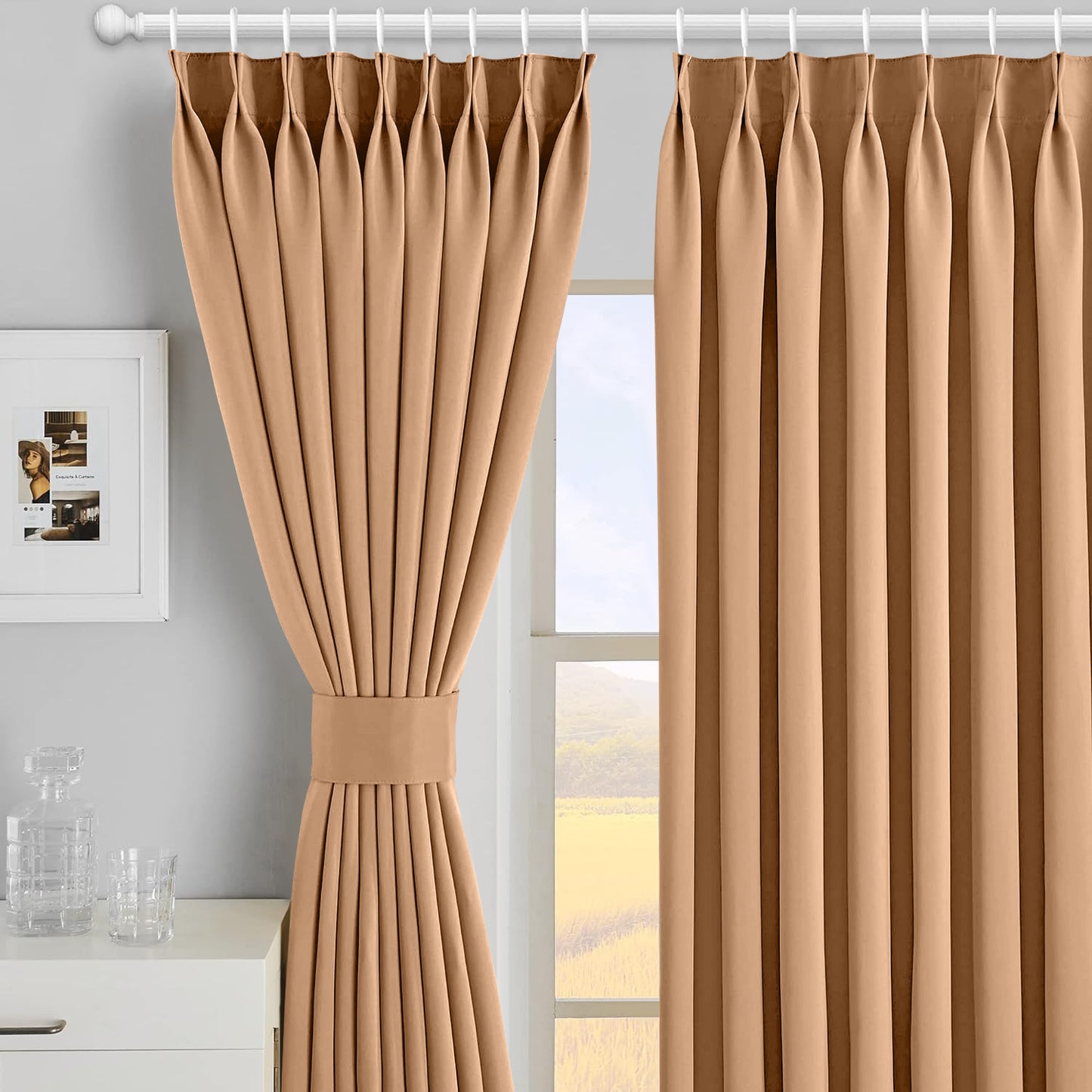 2pcs Premium Blackout Pencil Pleat Curtains – Heavy Duty Thermal Insulated Window Drapes with Matching Ties, Noise Reducing, Energy Saving & UV Blocking, Perfect for Bedroom & Living Room
