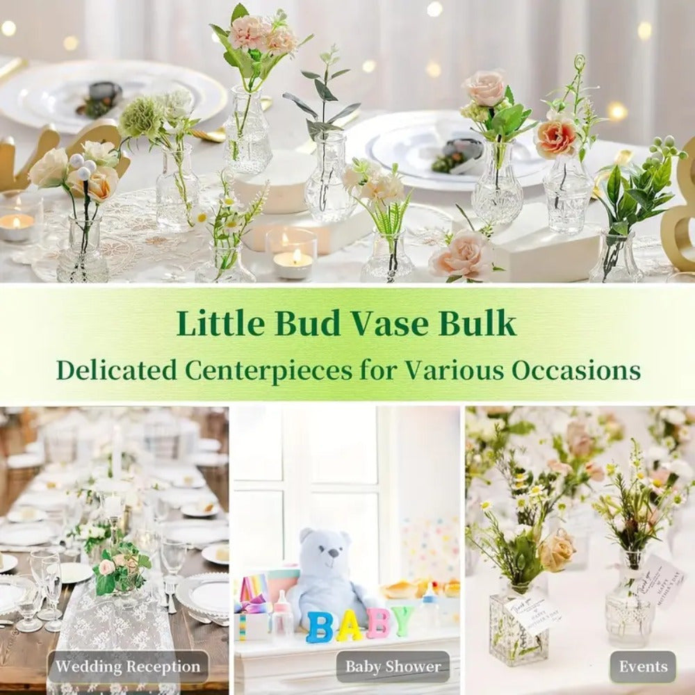 Glass Bud Vases Set of 10 Clear Mini Vintage Flower Vases Wedding Table Centrepiece Home Party Decor Gift