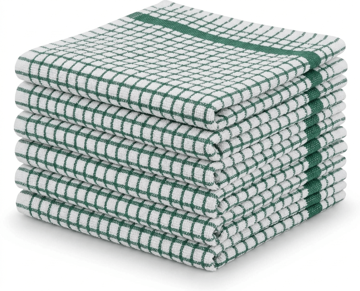 Pack of 6 Large Tea Towels 40x60cm – 100% Cotton Luxury Check Soft Kitchen Towels – Highly Absorbent Dish Cloths – Durable Washable Tea Towels for Drying Dishes, Cleaning, Cooking, Household, Restaurant, Bar, Café, Catering, Commercial & Professional Kitc