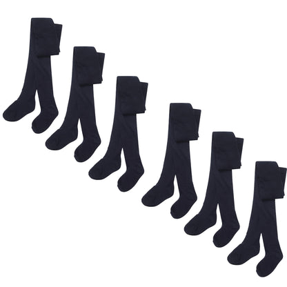 Pack Of 6 Girls Tights, School Uniform Multipack Soft Cotton Rich Winter Tights (3-12 Years)