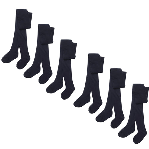 Pack Of 6 Girls Tights, School Uniform Multipack Soft Cotton Rich Winter Tights (3-12 Years)