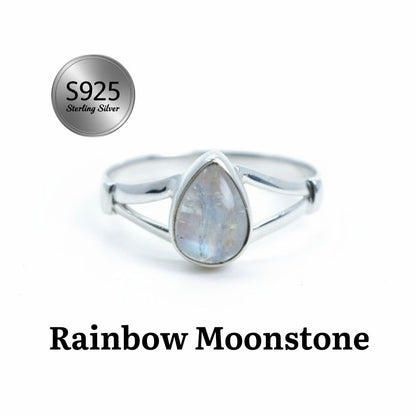 925 Sterling Silver Pear Gemstone Ring in Onyx, Larimar and More, Minimal Daily Wear Jewelry for Women