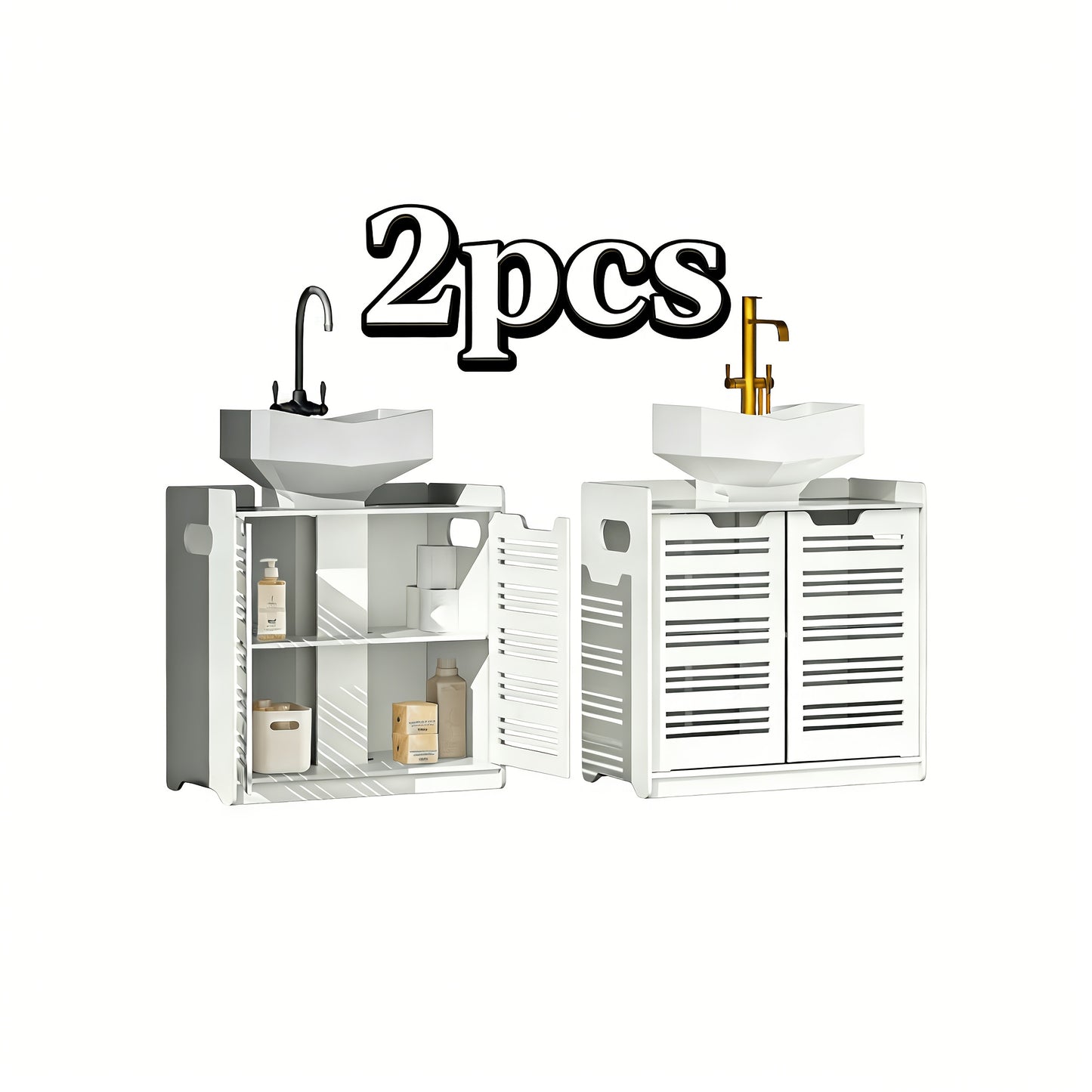 Under Sink Bathroom Cabinet, Free Standing Sink Storage Unit with Shelf, Basin Cupboard with 2 Door, Space Saver Organizer Freestanding Floor Unit Shelving Cabinet for Toilet Paper, Shampoo, Assembly for Bathroom Or Kitchen, Shelves