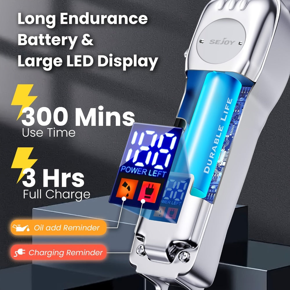 SEJOY Cordless Hair Clippers for Men Professional T-Blade Trimmer Kit – LED Display 4500-7000RPM – Barber Grooming Set Silver Blue Gold