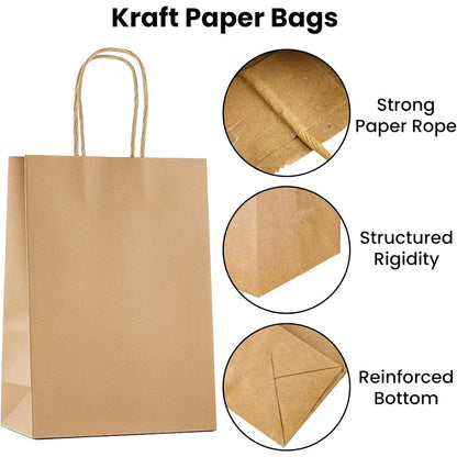 Kraft Paper Gift Bags with Handles 100 Pack – Thick Brown, Black & White Party Bags for Christmas, Weddings, Birthdays, Retail & Gift Wrapping UK