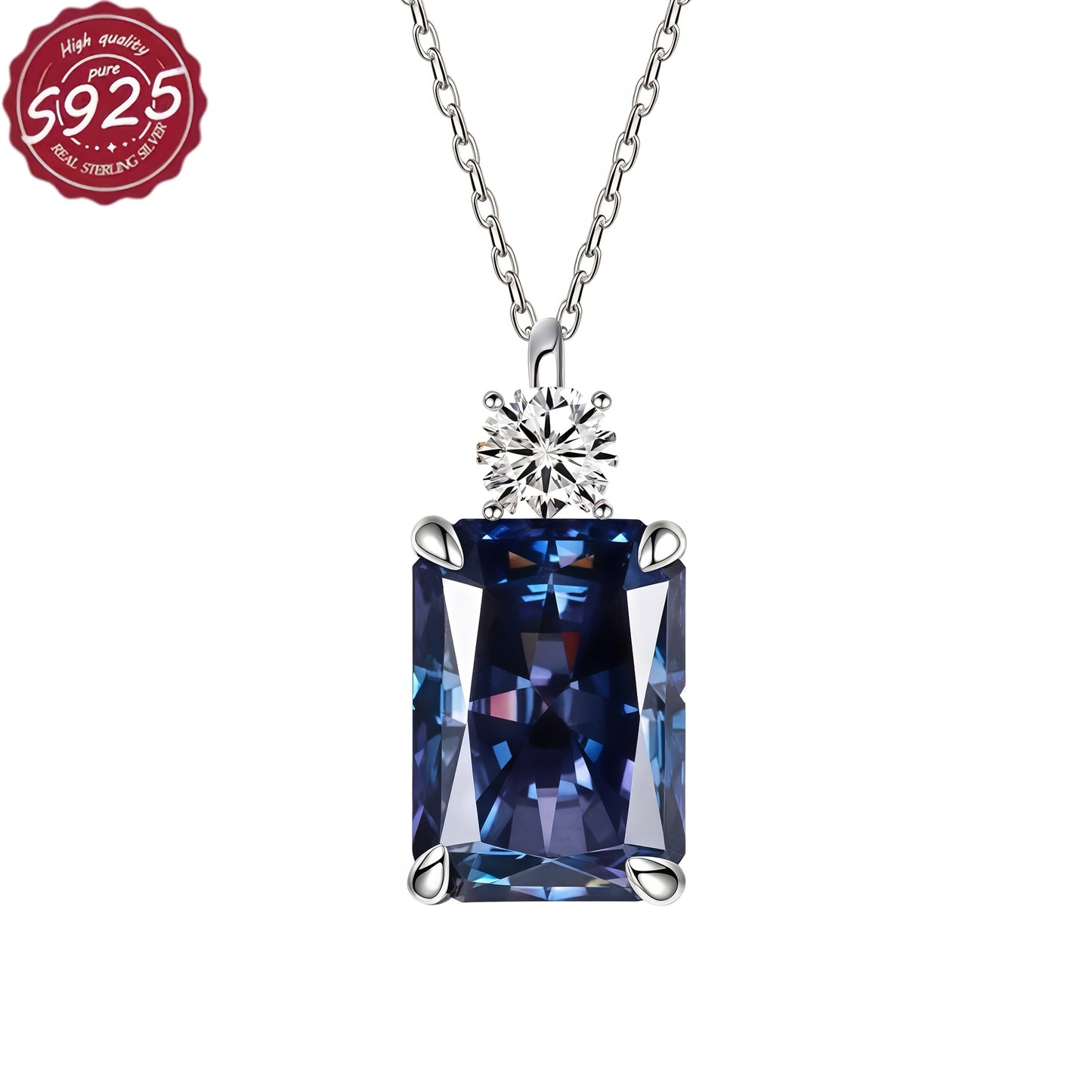 925 Silver Pendant Necklace Featuring a Blue Rectangular Perfume Bottle Design, Adorned with Micro-Inlaid Moissanite Stones. It Includes D Color VVS1 Round Cut Moissanite, Perfect for Weddings, Valentine'S Day, Halloween, Anniversaries