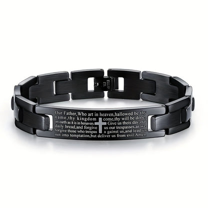 European And American Bible Bracelet Men'S 304 304 Stainless Steel Cross Bracelet Laser Engraved Black Bracelet Holiday Gift