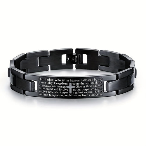 European And American Bible Bracelet Men'S 304 304 Stainless Steel Cross Bracelet Laser Engraved Black Bracelet Holiday Gift
