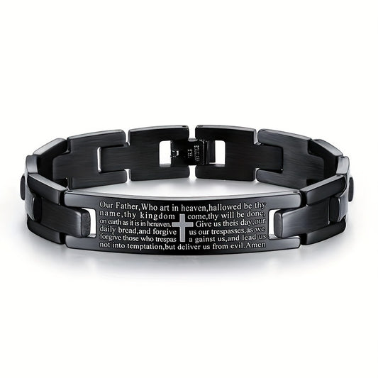 European And American Bible Bracelet Men'S 304 304 Stainless Steel Cross Bracelet Laser Engraved Black Bracelet Holiday Gift