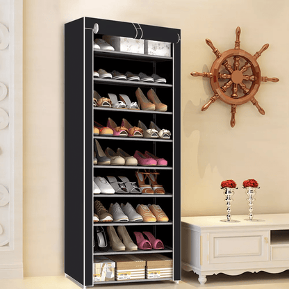 10 Tier Shoes Rack with Dustproof Cover, Shoe Storage Cabinet, Shoe Organizer, Easy to Assemble, Hold up to 25-30 Pairs