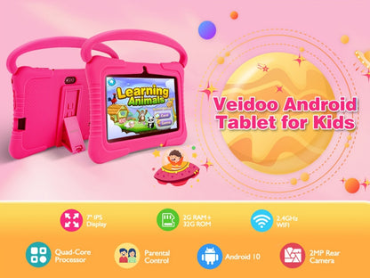 Android Kids Tablet 7 Inch 2GB RAM 32GB ROM with Parental Controls Eye Protection WiFi Silicone Case Educational Children Tablet Pink Blue Purple