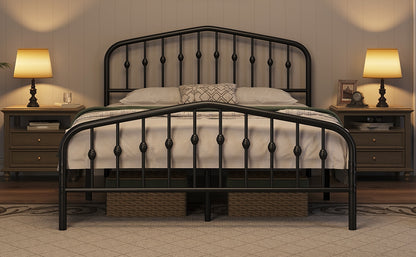Costoffs Metal Bed Frame, Metal Bed Base, Farmhouse Metal Bed Frame, Modern Metal Bed with Crown-Inspired Design Headboard, Heavy-Duty Slat Support, Spacious Underbed Storage, No Box Spring Needed, Double/King, Black/White