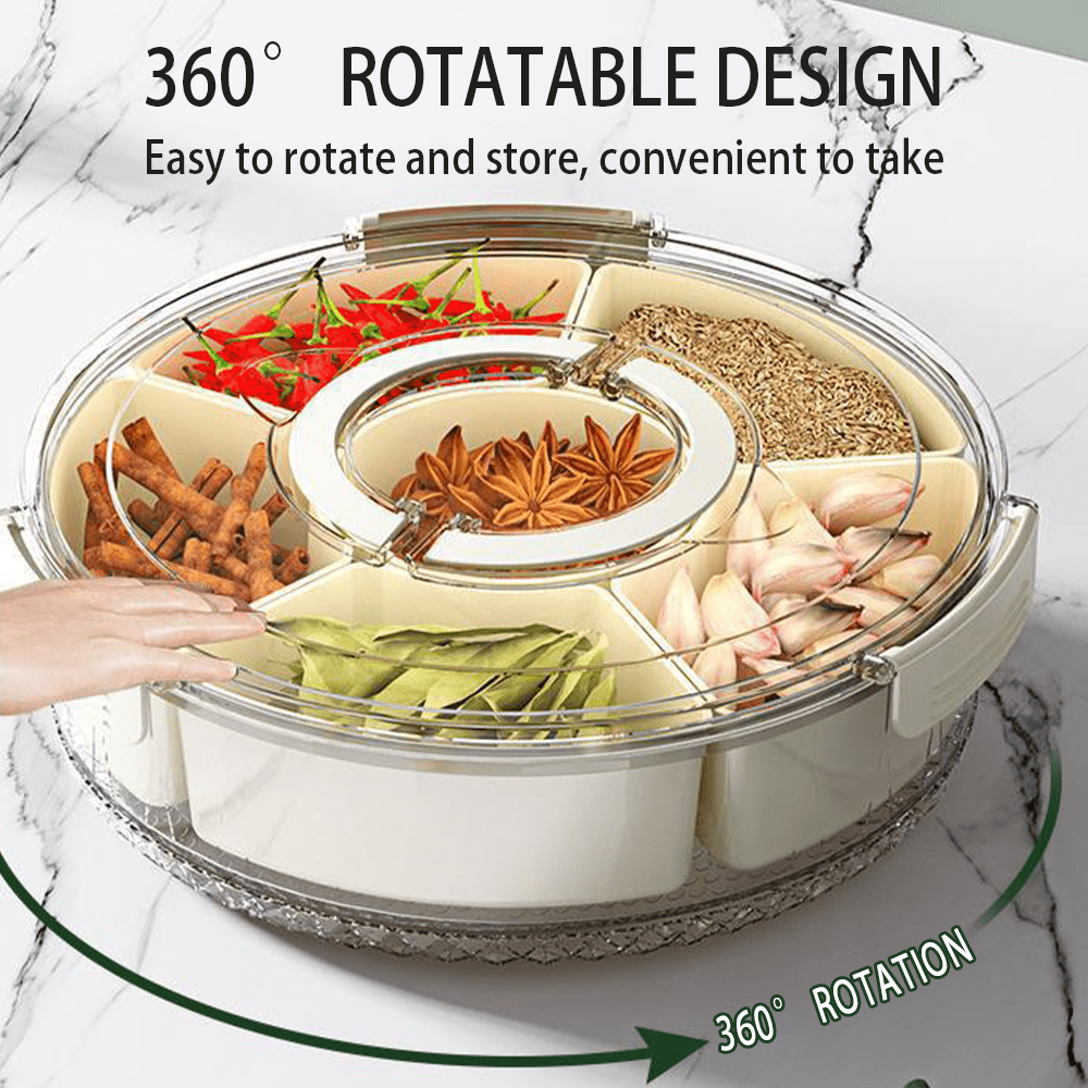 Divided Snack Box with Lid&Handle,6-compartment Snack Box, Reusable Rotating Snack Tray Veggie Fruits Container, Candy Fruit Nut Snack Party Entertainment Picnic Portable Tray