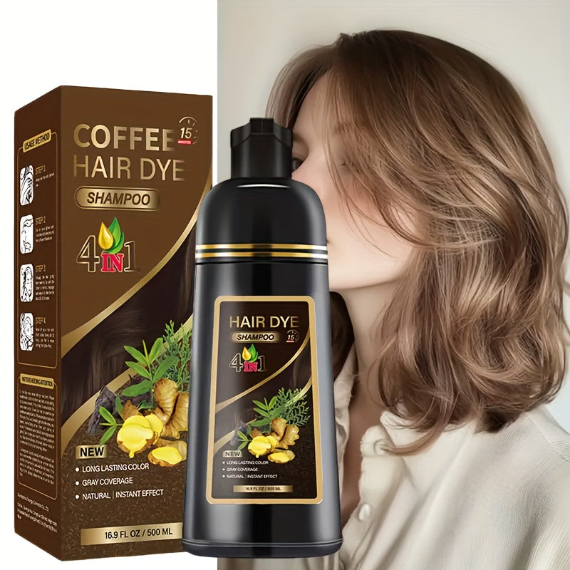 4-Color Hair Dye Shampoo (Black/Coffee/Deep Coffee/Chestnut) - Long-Lasting Gray Coverage & Natural Shine