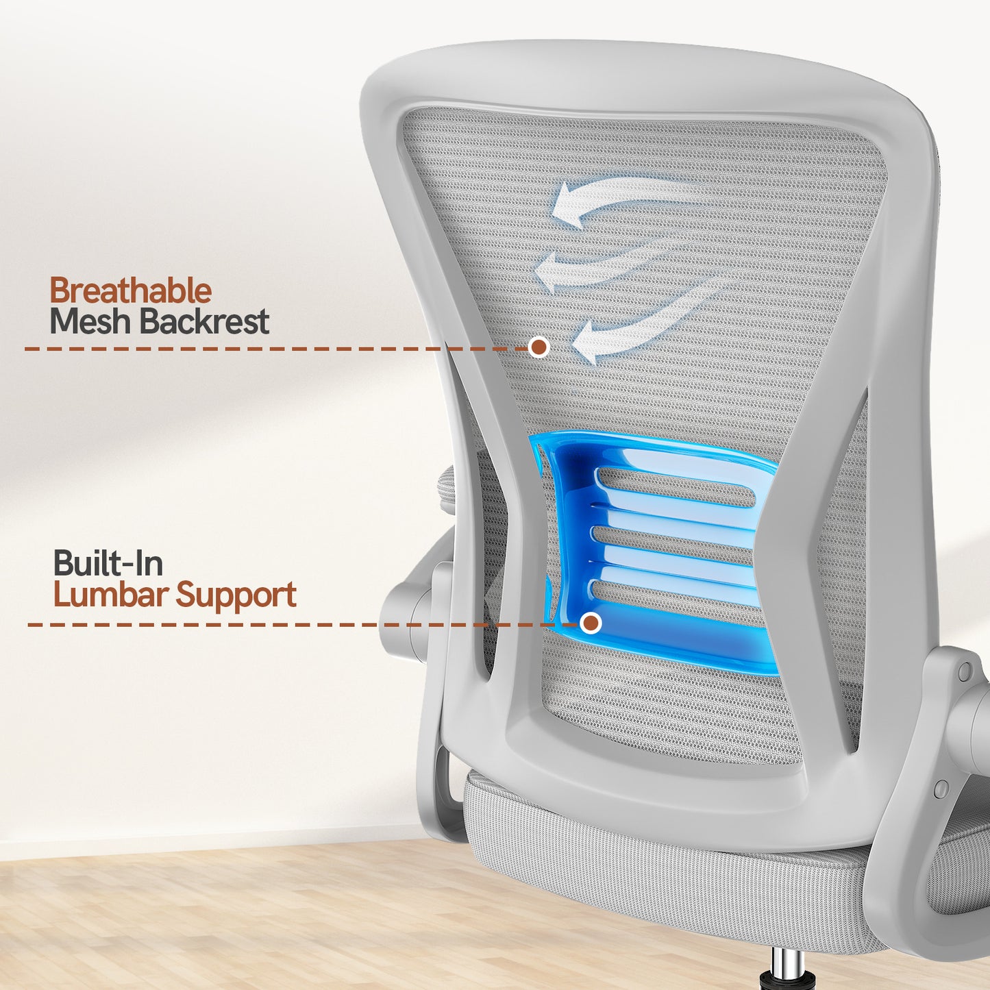 GartistGo Office Chair Ergonomic Desk with 90° Flip-up Armrest Lumbar Support, Height Adjustable Chair, Executive Swivel Computer Padded Seat Cushion for Home/Office