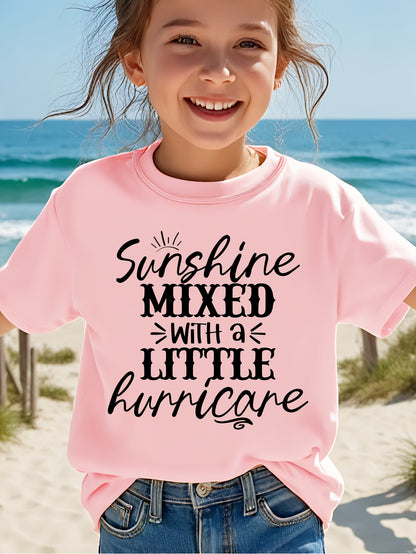 Girl Sunshine MIXED with a LITTLE Hurricane Simple Letter Print Short Sleeve Casual Versatile T-shirt