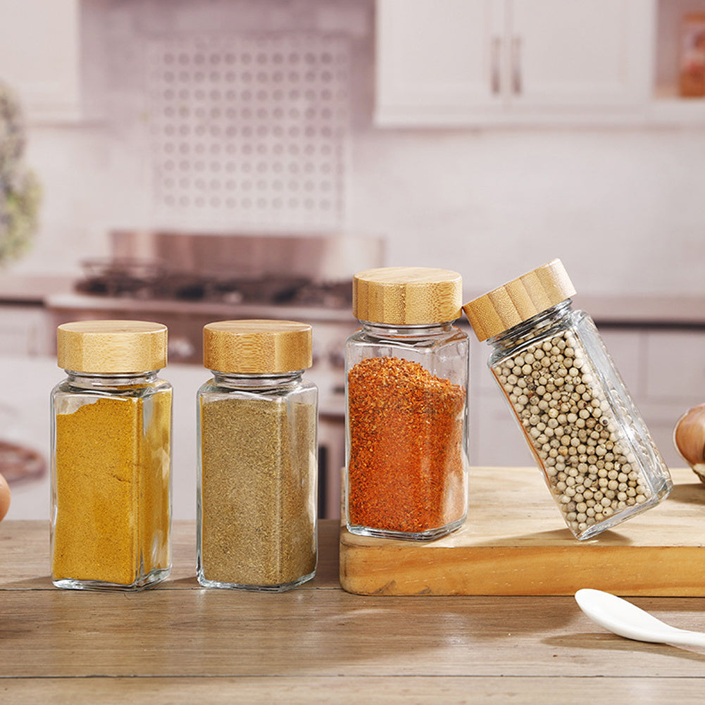 12pcs Glass Spice Jars Bamboo and Plastic Lids Storage Bottles Containers Pots Seasonings Container Canister with Shaker Lids