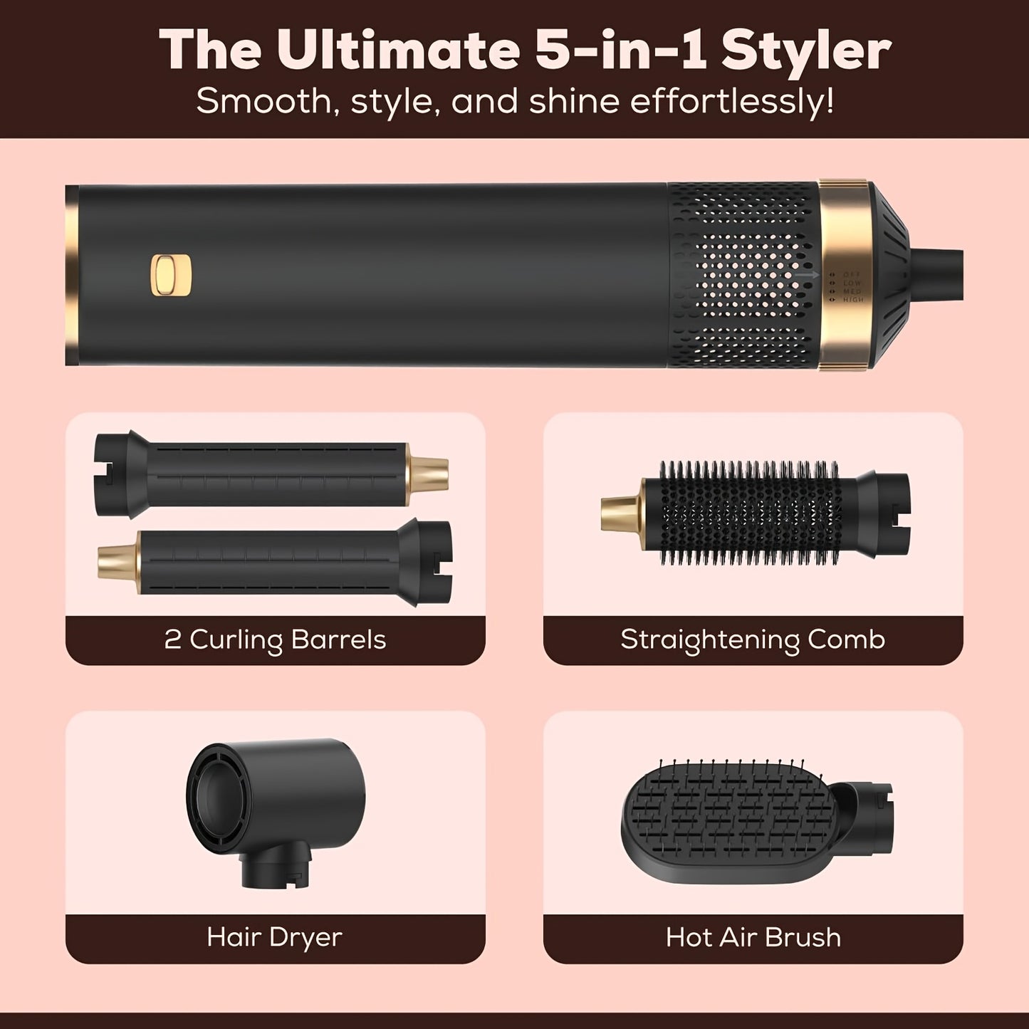 The Perfect Hair Gift: 5-in-1 Detachable Blow Dryer Brush, Salon-Quality Styler For Voluminous, Smooth Hair At Home & On-The-Go | Gift For Mom, Wife, Daughter (Christmas, Birthday, Valentine's)