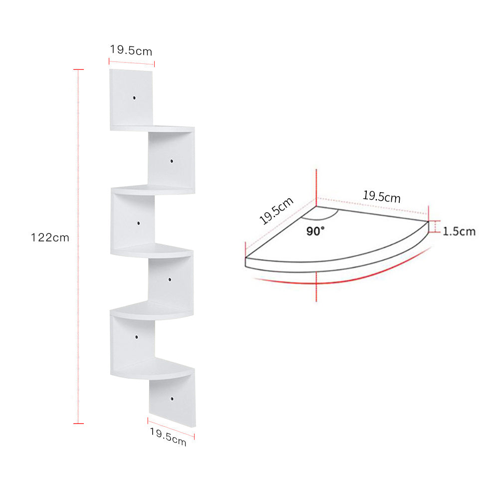 1pc 5-Tier Wooden Corner Shelf - Space-Saving Floating Bookcase & Display Stand | Easy Assembly Storage Rack for Books, Plants & Decor in Living Room, Office & Bathroom
