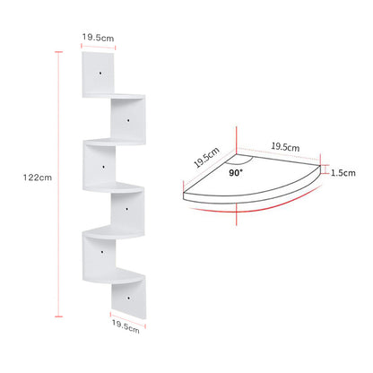 1pc 5-Tier Wooden Corner Shelf - Space-Saving Floating Bookcase & Display Stand | Easy Assembly Storage Rack for Books, Plants & Decor in Living Room, Office & Bathroom