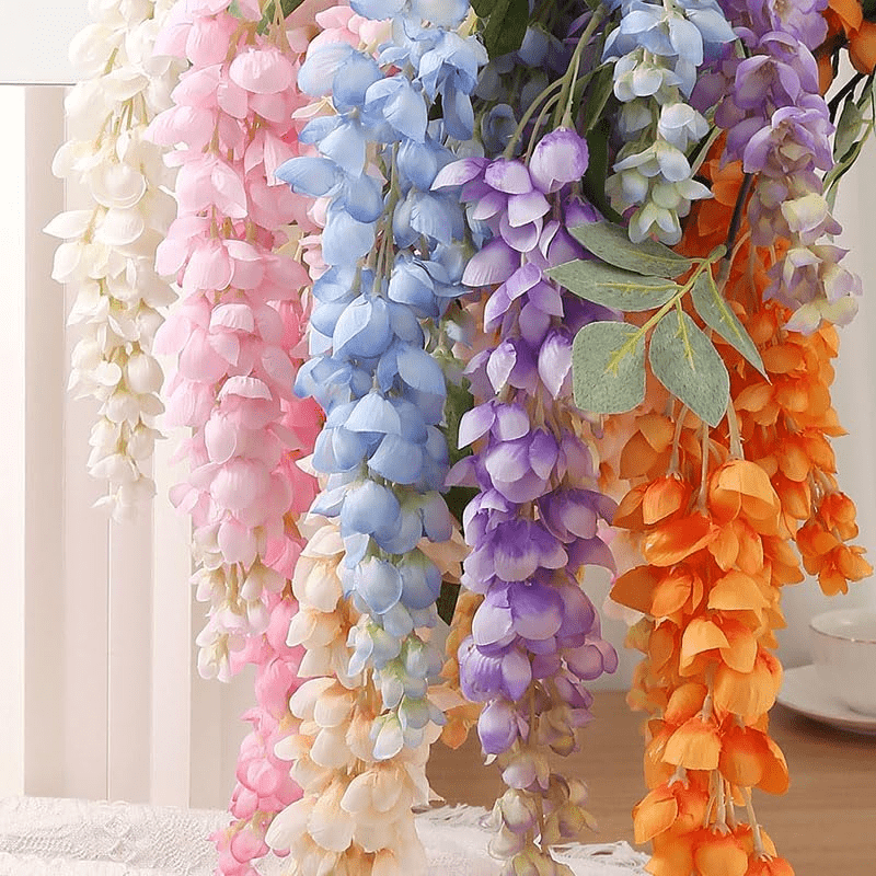 Set of 3 Faux Wisteria Hanging Flower Garlands for Decorating Homes, Gardens, Outdoor Events, Weddings, And Parties