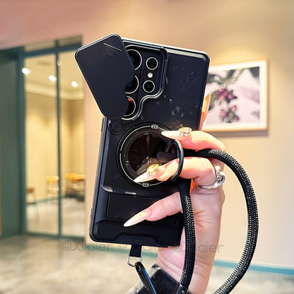 Phone Case: for Samsung Galaxy S26 Ultra S25 S24 S23 Phone Case with 360 Rotating Ring Lanyard Bar Stand Sliding Lens Protection Multifunctional Car Mount Compatible