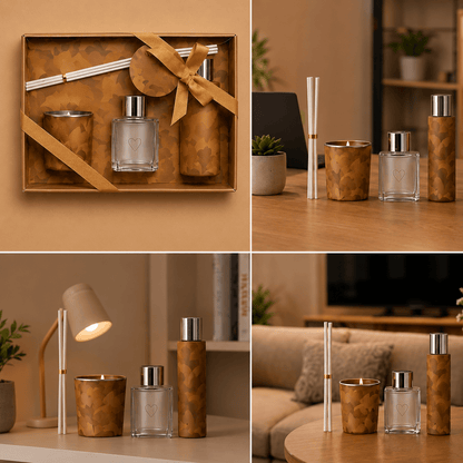 Air Freshener Gift Set with Reed Diffuser, Scented Candle & Room Spray – 4pcs Home Fragrance Set – Surprise Color (2 Color Variants)