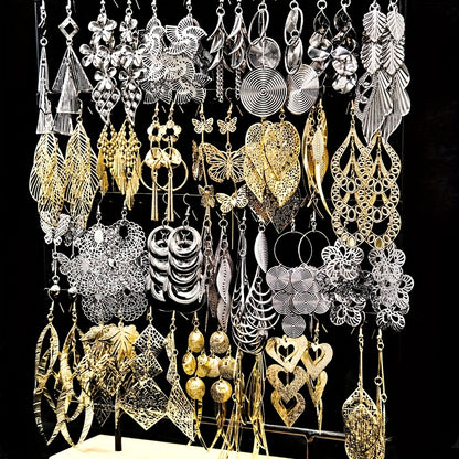 [Women's Jewelry Set] 6/12 Pairs/Bag Women's Jewelry Set - Retro Fashion Elegant Hollow Out Multi-Layer Pendant Earrings - Butterfly Leaf Geometric Shape Exaggerated Bold Design - Suitable for Parties And Casual Parties Gifts - Mixed Layered Hanging Women