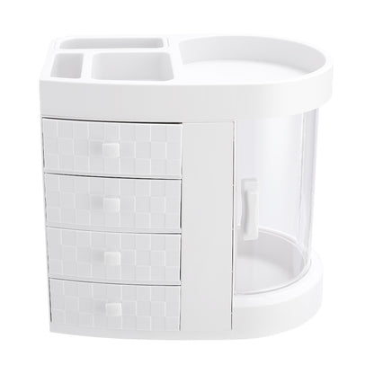Desktop Storage Box, 4 Drawers and 1 Top Platform, Desk Organizer with Drawer, Display Case and Cosmetic Storage Box, Great for Bathroom, Dresser, Countertop Cosmetic Organiser, White
