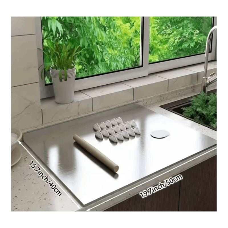 Shipping 1pc of Stainless Steel Cutting Board, a Sturdy Chopping Board Suitable for Meat, Fruits, Vegetables, Bread, And Baking, Featuring a Non-Slip Design with a Lip.