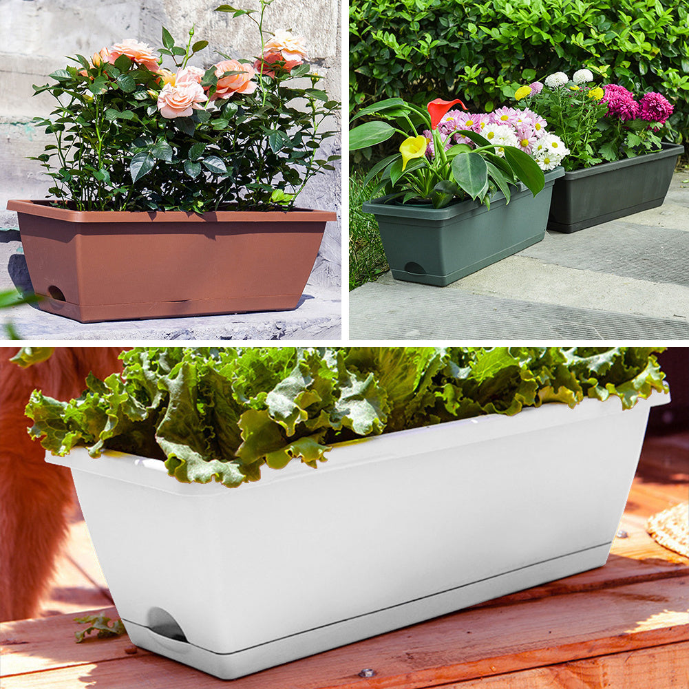 Balcony Vegetable Planter Box Set of 5 – Long Strip Plastic Window Box with Drainage & Tray, 2 Sizes, 4 Colours, for Herbs, Flowers & Succulents, Windowsill & Patio UK