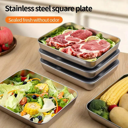 3/5/6 pcs Stainless Steel Food Storage Containers, Stackable with Sealed Lids, Flip Top, Square Shape, for Salad, Fruit, Food Storage, Kitchen Organization, Refrigerator Freshness, Freezer Safe, Multi-purpose Meal Prep