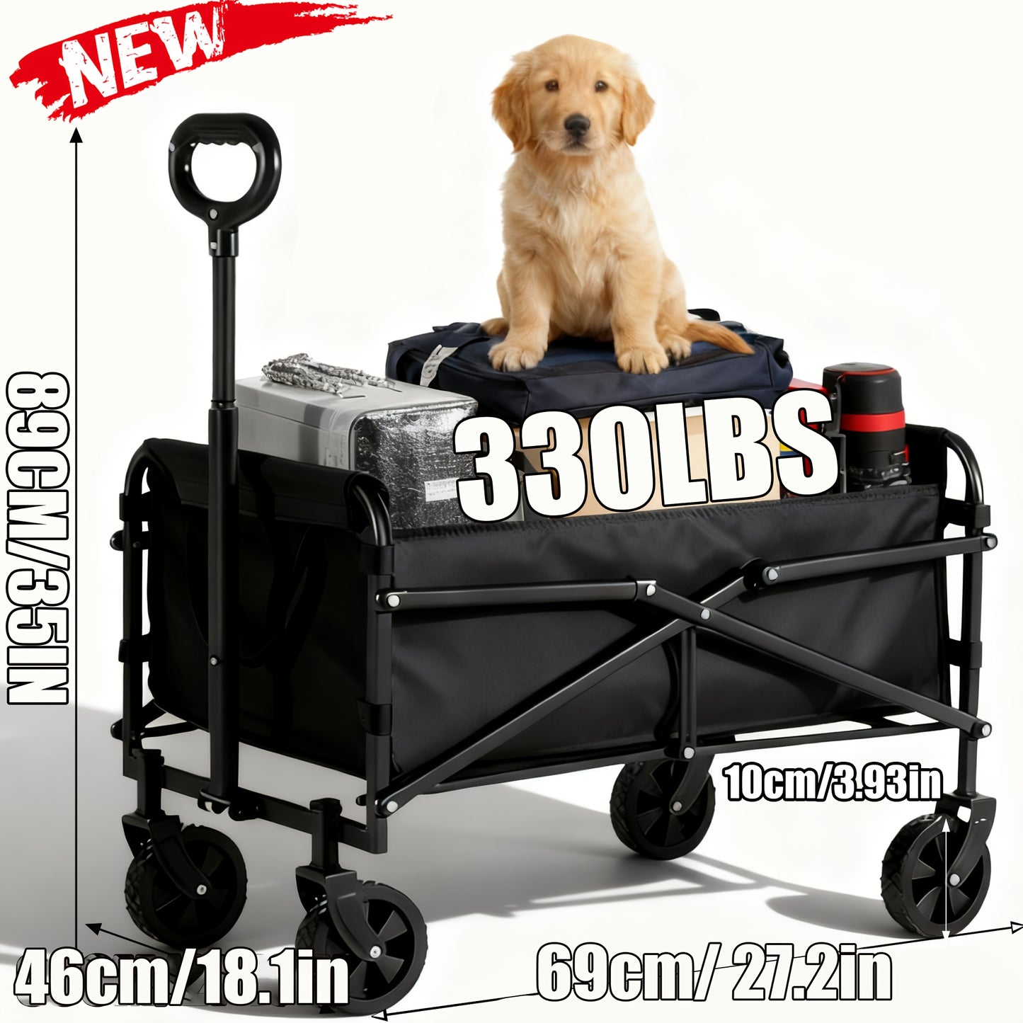 1pc Large Capacity Campervan for 149.69KG with Drinks Pocket, Heavy Duty Utility Wagon, All Terrain Trolley for Groceries Outdoor Beach Gardening Shopping Pet Outings Fishing