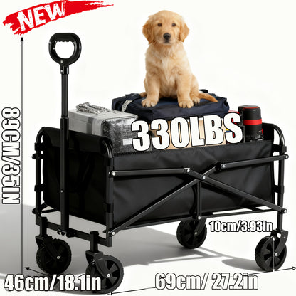 1pc Large Capacity Campervan for 149.69KG with Drinks Pocket, Heavy Duty Utility Wagon, All Terrain Trolley for Groceries Outdoor Beach Gardening Shopping Pet Outings Fishing