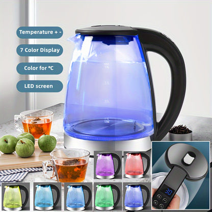 1.8L Electric Kettle Glass Smart Attemperation LED Lighting Portable Jug 2200W Fast Boil Swivel Base 7 Colors Change Lights Temperature Control