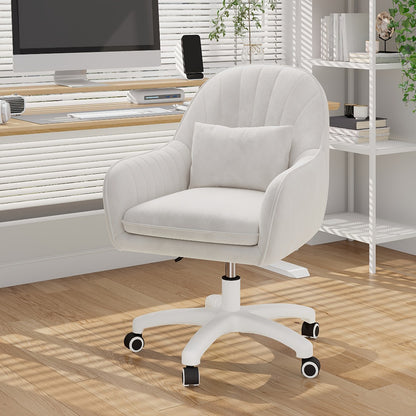 Velvet Swivel Desk Chair with Pillow & Height Adjustment – 360° Rotatable Home Office & Vanity Chair, Memory Foam Seat, Up to 150kg, for Study Room & Bedroom