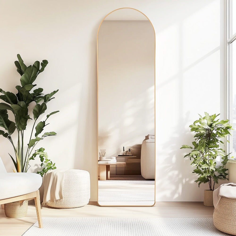Full-Length Arched Mirror 150x40 cm / 160x50 cm – Large Standing Floor Mirror with Sleek Aluminum Frame – Modern Full Body Mirror for Bedroom or Hallway