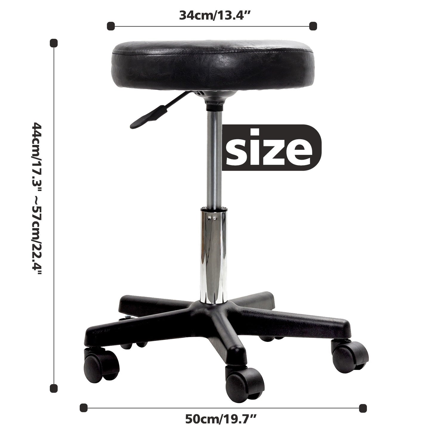 Black Adjustable Rolling Cushion Tattoo Massage Hydraulic Salon Stool with Wheels