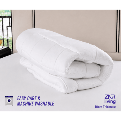 Supersoft Mattress Topper Bed - 4 Inch (10cm) Thick Mattress Topper with Elasticized Corner Straps - White