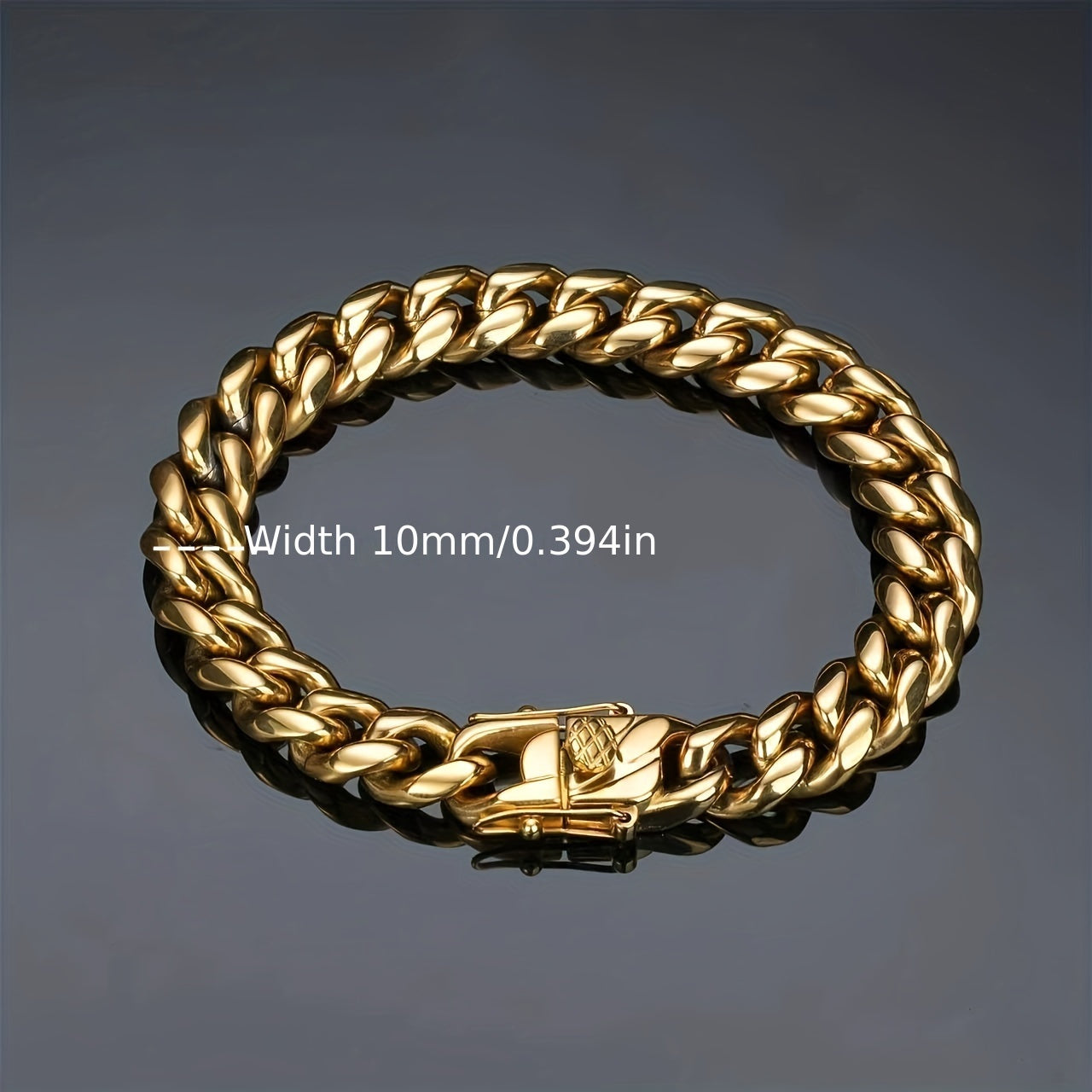 304L 304L Stainless Steel Artificial Round Polished Surface Plated 18K Gold Plated Width 10Mm Golden Cuban Bracelet 'Necklace' Suitable for Men And Women Hip Hop Fashion Accessory Jewelry