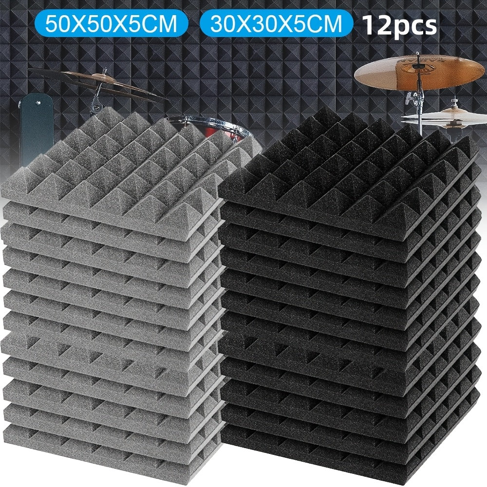 12pcs Pyramid Soundproof Black Soundproof Soundproof Foam Board Is Suitable for Meeting Rooms, Recording Studios, Dance Studios, Bedroom Walls and Ceilings, Home Theaters, Game Rooms, Etc.