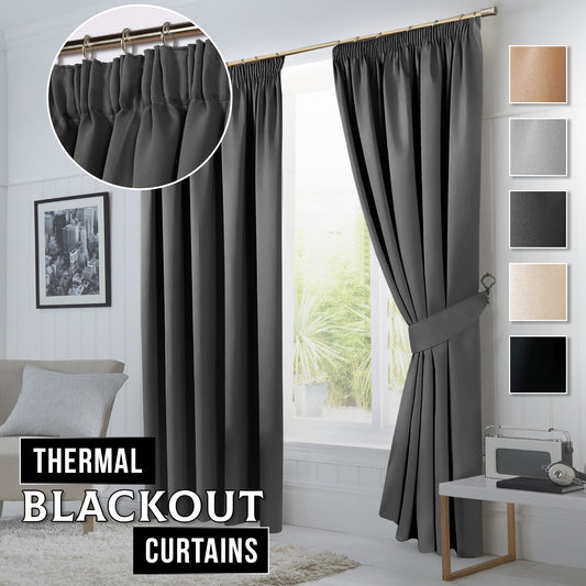 2pcs Thermal Insulated Pencil Pleat Curtain – Energy Saving, Noise Reducing & Privacy Protection Window Drapes With Matching Ties, Perfect Curtains for Living Room, Bedroom & Home Decor – Available Multiple Colors