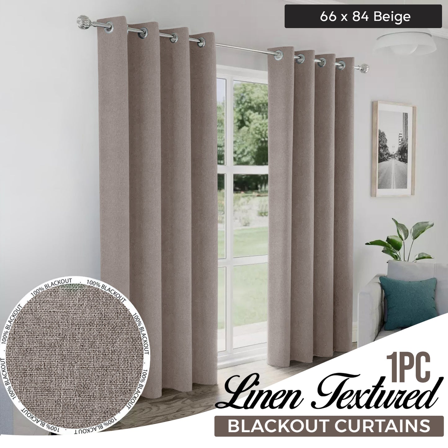 2pcs Linen Textured Blackout Curtains – Linen-Look Coated Thick Fabric Grommet Top Drapes for Bedroom & Living Room, Noise Reducing Energy Saving Window Panels for Home Decor 135GSM