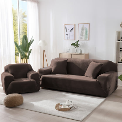 Sofa Cover Velvet Plush Thick High Stretch Elastic Fabric L Shape Sofa Slipcover Couch Cover 1 2 3 4 Seater Polyester Spandex Furniture Protector Cover Include Pillowcase for Living Room
