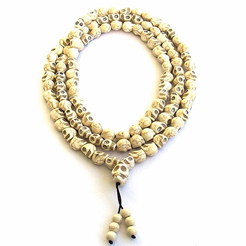 6mm White Blue Stone Beads 108 Skull Beads Punk Necklace