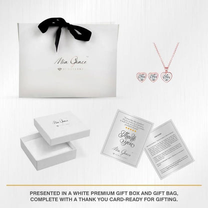 MGJ™ Austrian Crystal Heart Pendant & Earrings Set for Women| Hypoallergenic Jewellery Gift | Available in Silvery & Rose Golden | Comes in Premium White Gift Box & Bag Festive Christmas Gift for Women Ladies, Wife, Her