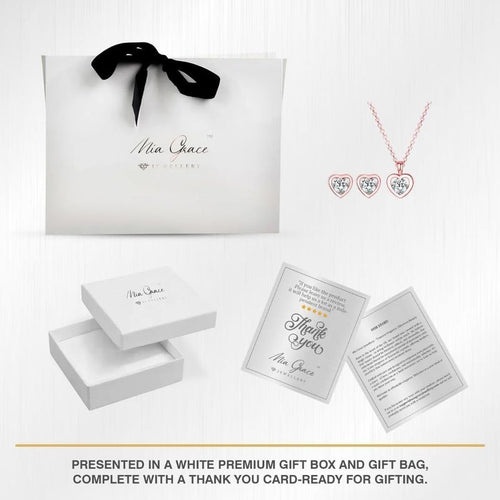 MGJ™ Austrian Crystal Heart Pendant & Earrings Set for Women| Hypoallergenic Jewellery Gift | Available in Silvery & Rose Golden | Comes in Premium White Gift Box & Bag Festive Christmas Gift for Women Ladies, Wife, Her